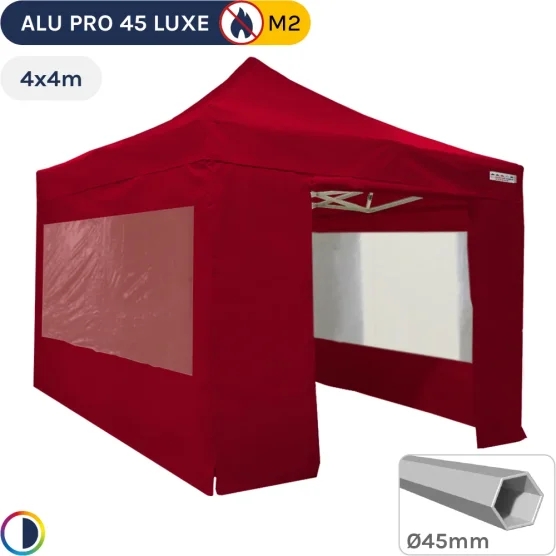 Barnum pliant - Stand pliant Alu Pro 45 LUXE M2 4mx4m ROUGE + Pack Fenêtres 380gr/m²