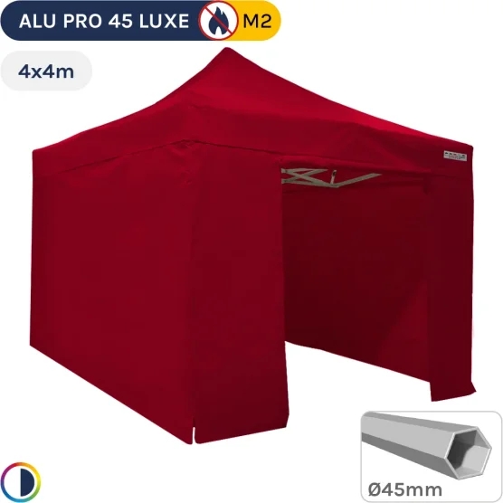 Barnum pliant - Stand pliant Alu Pro 45 LUXE M2 4mx4m ROUGE+ Pack Côtés 380gr/m²