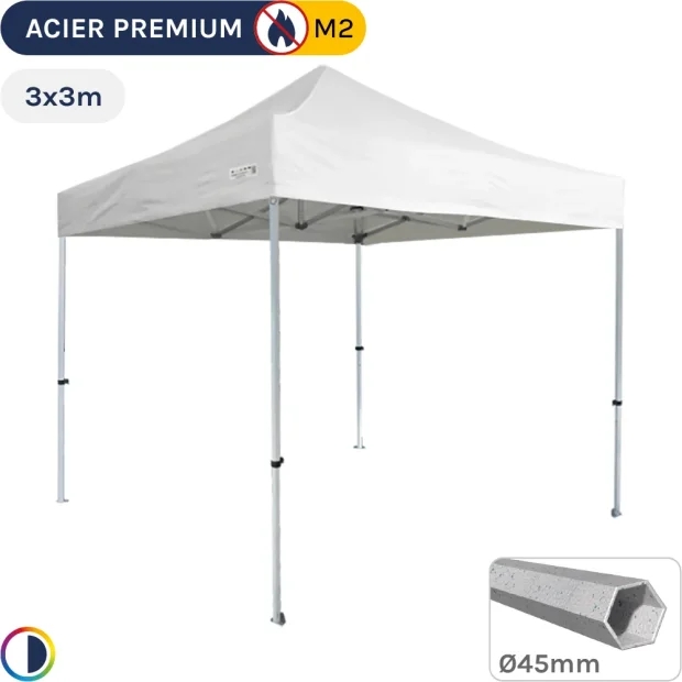 Barnum Pliant - Stand Acier Premium M2 3x3m BLANC 380gr/m²