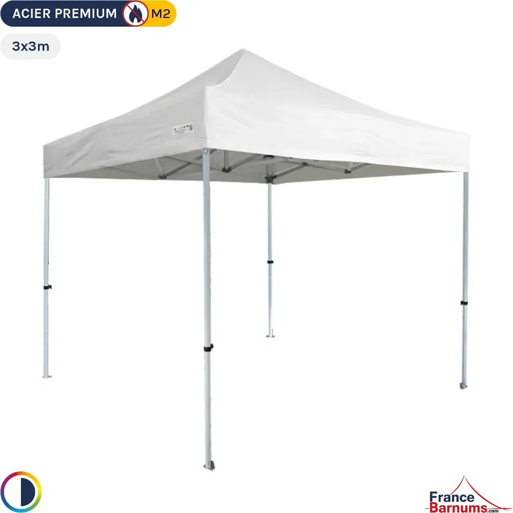 Tente Pliante - Stand Acier Premium M2 3x3m BLANC 380gr/m²