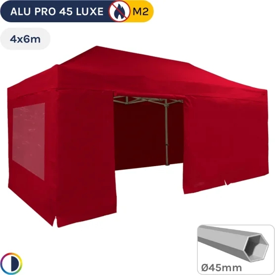 Barnum pliant - Stand pliant Alu Pro 45 LUXE M2 4mx6m ROUGE + Pack Fenêtres 380gr/m²