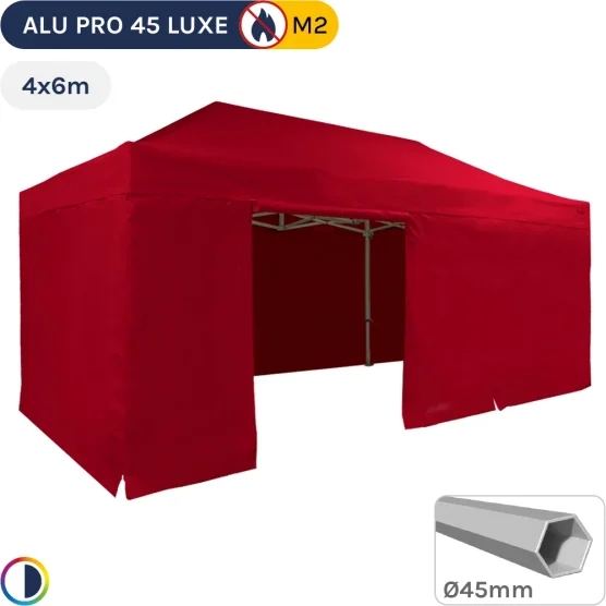 Barnum pliant - Stand pliant Alu Pro 45 LUXE M2 4mx6m ROUGE + Pack Côtés 380gr/m²