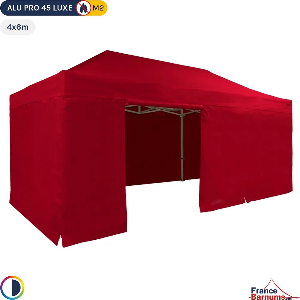 Tente pliante - Stand pliant Alu Pro 45 LUXE M2 4mx6m ROUGE + Pack Côtés 380gr/m²