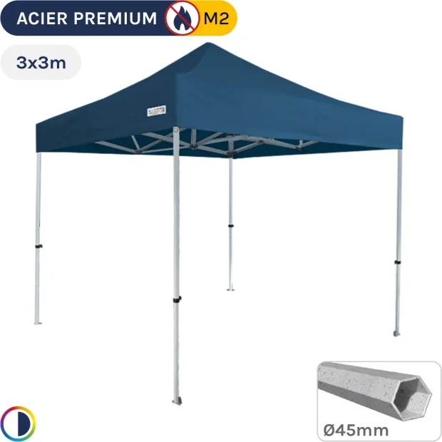 Barnum Pliant - Stand Acier Premium M2 3x3m BLEU 380gr/m²