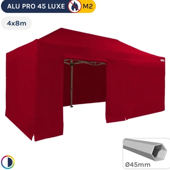 Barnum pliant - Stand pliant Alu Pro 45 LUXE M2 4mx8m ROUGE + Pack Côtés 380gr/m²