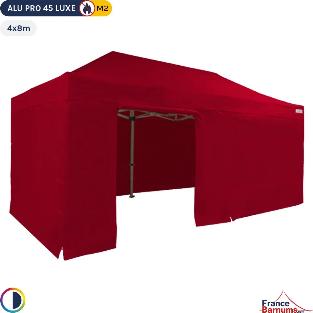 Tente pliante - Stand pliant Alu Pro 45 LUXE M2 4mx8m ROUGE + Pack Côtés 380gr/m²