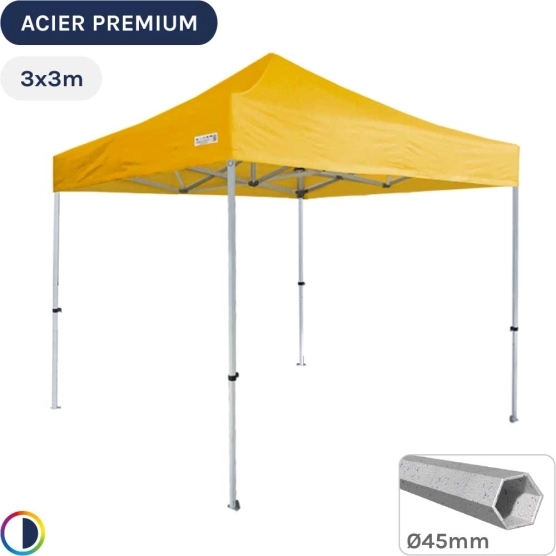 Barnum Pliant - Stand Acier Premium 3x3m JAUNE 380gr/m²