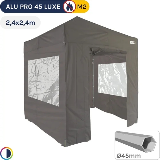 Barnum pliant - Stand pliant Alu Pro 45 LUXE M2 2,4mx2,4m TAUPE + Pack Fenêtres 380gr/m²