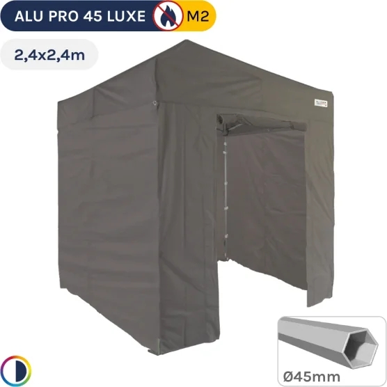 Barnum pliant - Stand pliant Alu Pro 45 LUXE M2 2,4mx2,4m TAUPE + Pack Côtés 380gr/m²