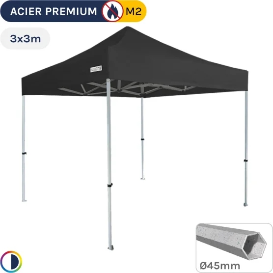 Barnum Pliant - Stand Acier Premium M2 3x3m NOIR 380gr/m²