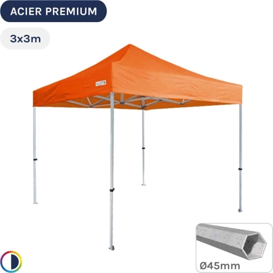 Barnum Pliant - Stand Acier Premium 3x3m ORANGE 380gr/m²