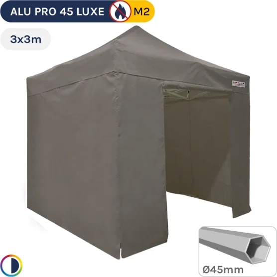 Barnum pliant - Stand pliant Alu Pro 45 LUXE M2 3mx3m TAUPE + Pack Côtés 380gr/m²