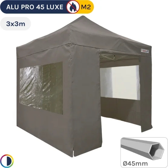 Barnum pliant - Stand pliant Alu Pro 45 LUXE M2 3mx3m TAUPE + Pack Fenêtres 380gr/m²