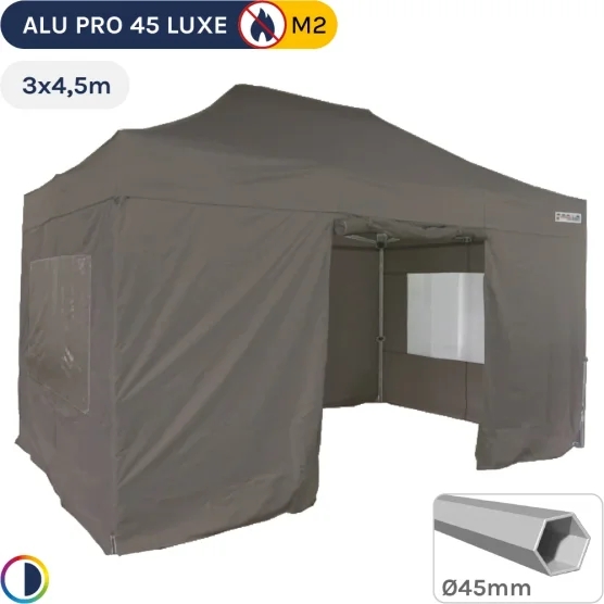 Barnum pliant - Stand pliant Alu Pro 45 LUXE M2 3mx4,5m TAUPE + Pack Fenêtres 380gr/m²