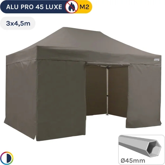 Barnum pliant - Stand pliant Alu Pro 45 LUXE M2 3mx4,5m TAUPE + Pack Côtés 380gr/m²