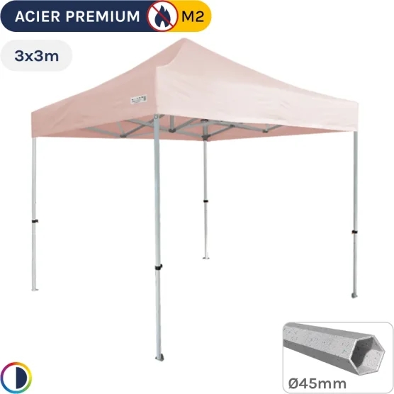 Barnum Pliant - Stand Acier Premium M2 3x3m ROSE POUDRÉ 380gr/m²