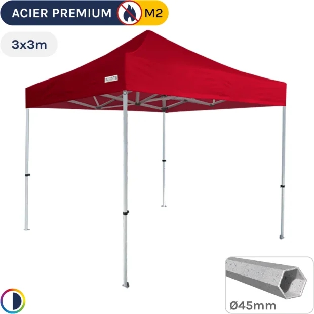 Barnum Pliant - Stand Acier Premium M2 3x3m ROUGE 380gr/m²