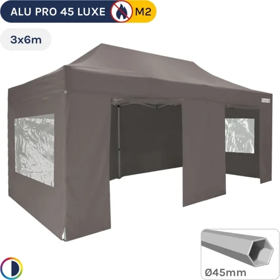 Barnum pliant - Stand pliant Alu Pro 45 LUXE M2 3mx6m TAUPE + Pack Fenêtres 380gr/m²