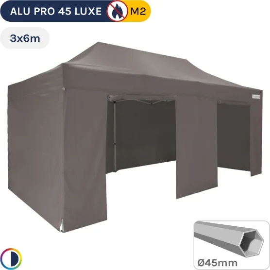 Barnum pliant - Stand pliant Alu Pro 45 LUXE M2 3mx6m TAUPE + Pack Côtés 380gr/m²