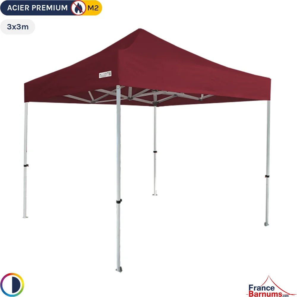 Tente Pliante - Stand Acier Premium M2 3x3m ROUGE BORDEAUX 380gr/m²