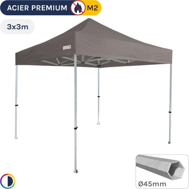 Barnum Pliant - Stand Acier Premium M2 3x3m TAUPE 380gr/m²