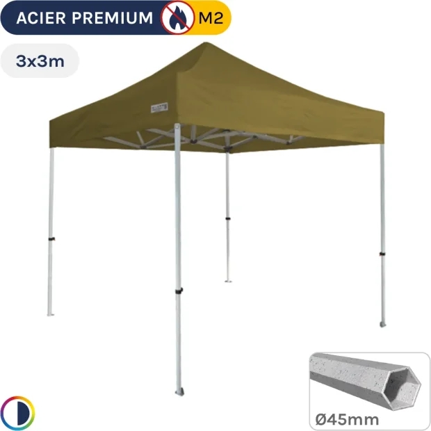 Barnum Pliant - Stand Acier Premium M2 3x3m VERT DORÉ 380gr/m²