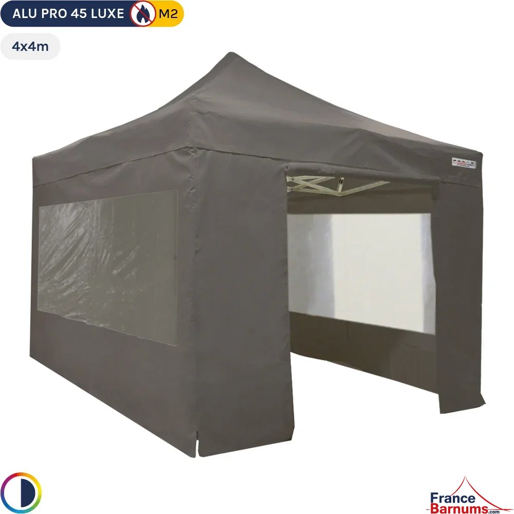 Tente pliante - Stand pliant Alu Pro 45 LUXE M2 4mx4m TAUPE + Pack Fenêtres 380gr/m²