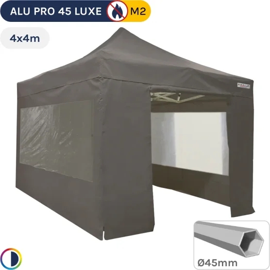 Barnum pliant - Stand pliant Alu Pro 45 LUXE M2 4mx4m TAUPE + Pack Fenêtres 380gr/m²