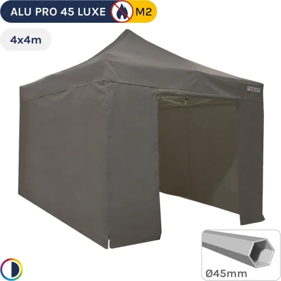 Barnum pliant - Stand pliant Alu Pro 45 LUXE M2 4mx4m TAUPE + Pack Côtés 380gr/m²