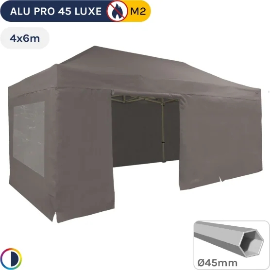 Barnum pliant - Stand pliant Alu Pro 45 LUXE M2 4mx6m TAUPE + Pack Fenêtres 380gr/m²