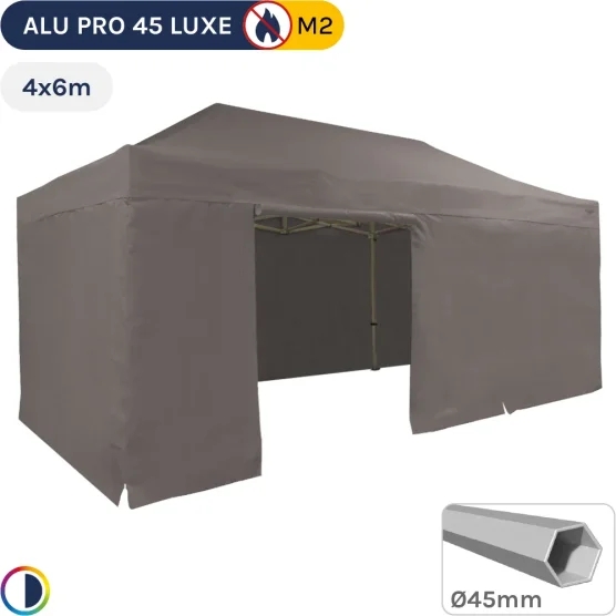 Barnum pliant - Stand pliant Alu Pro 45 LUXE M2 4mx6m TAUPE + Pack Côtés 380gr/m²