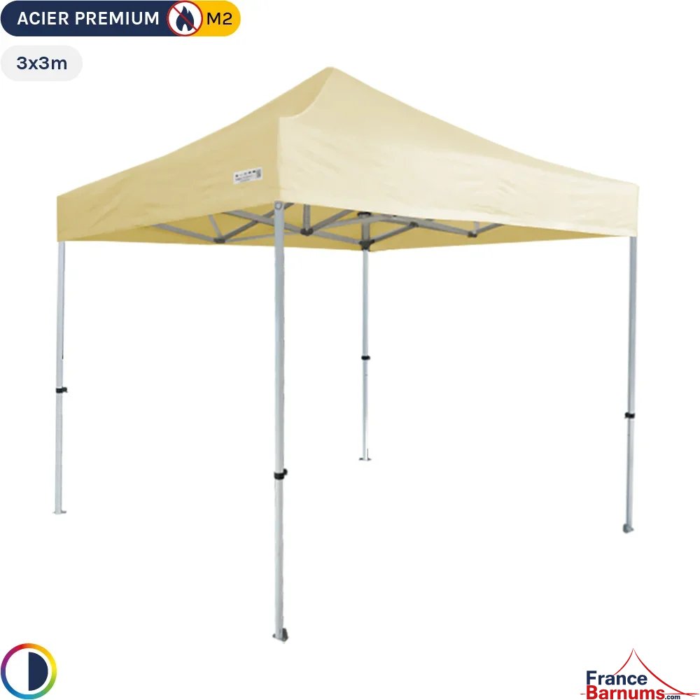 Tente Pliante - Stand Acier Premium M2 3x3m BEIGE 380gr/m²