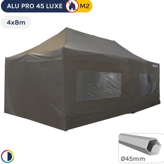 Barnum pliant - Stand pliant Alu Pro 45 LUXE M2 4mx8m TAUPE + Pack Fenêtres 380gr/m²