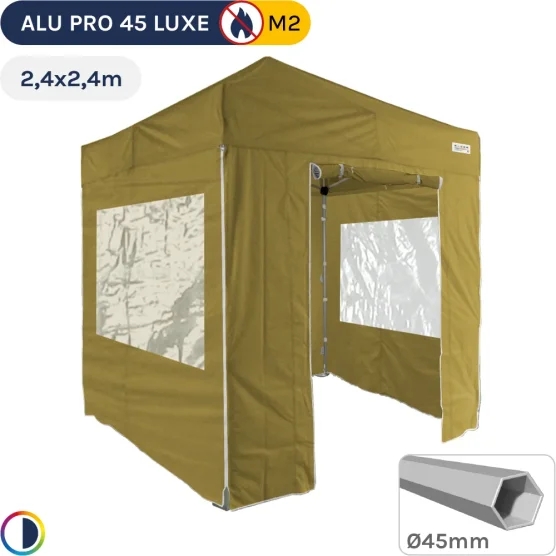 Barnum pliant - Tente pliante Alu Pro 45 LUXE M2 2,4mx2,4m VERT DORÉ + Pack Fenêtres 380gr/m²