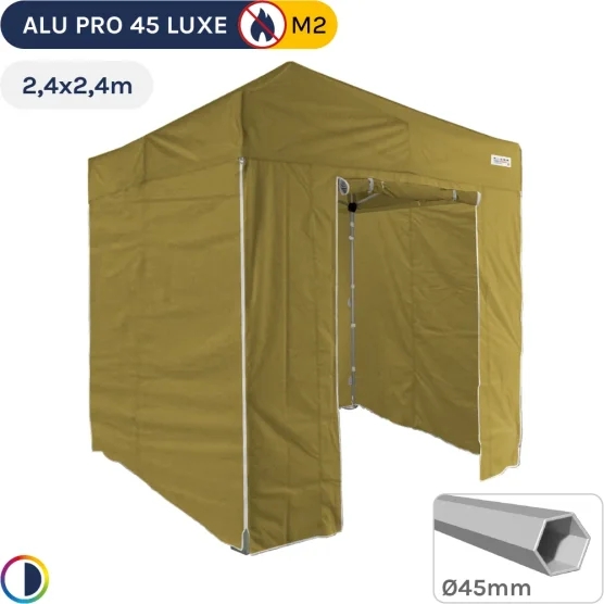 Barnum pliant - Tente pliante Alu Pro 45 LUXE M2 2,4mx2,4m VERT DORÉ + Pack Côtés 380gr/m²