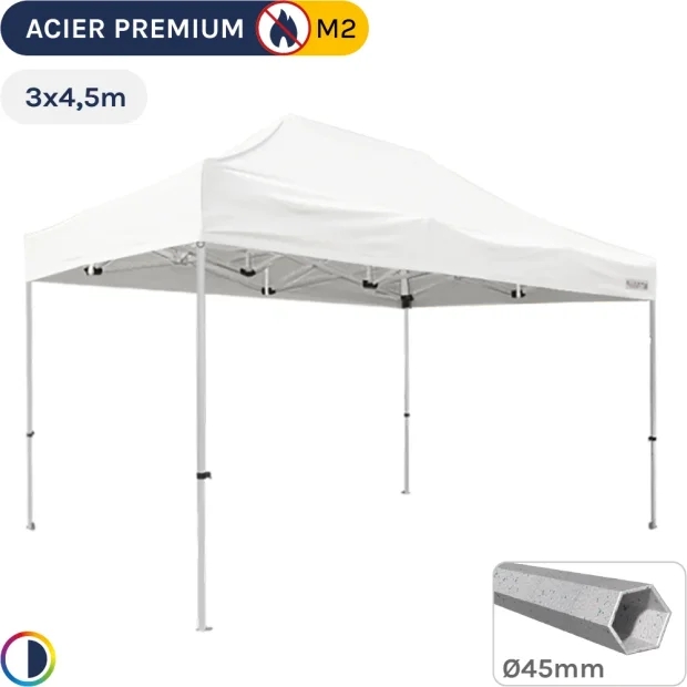 Barnum Pliant - Stand Acier Premium M2 3x4,5m BLANC 380gr/m²