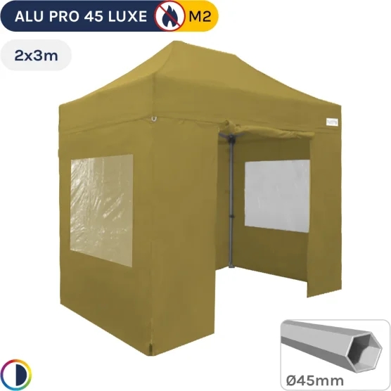 Barnum pliant -  Aluminium Pro 45 LUXE M2 2mx3m VERT DORÉ + Pack Fenêtres 380gr/m²