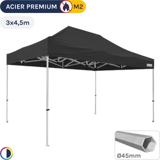 Barnum Pliant - Stand Acier Premium M2 3x4,5m NOIR 380gr/m²