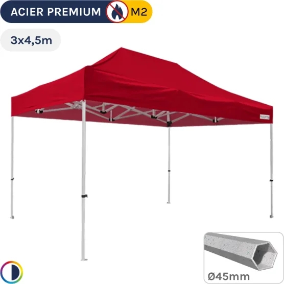 Barnum Pliant - Stand Acier Premium M2 3x4,5m ROUGE 380gr/m²