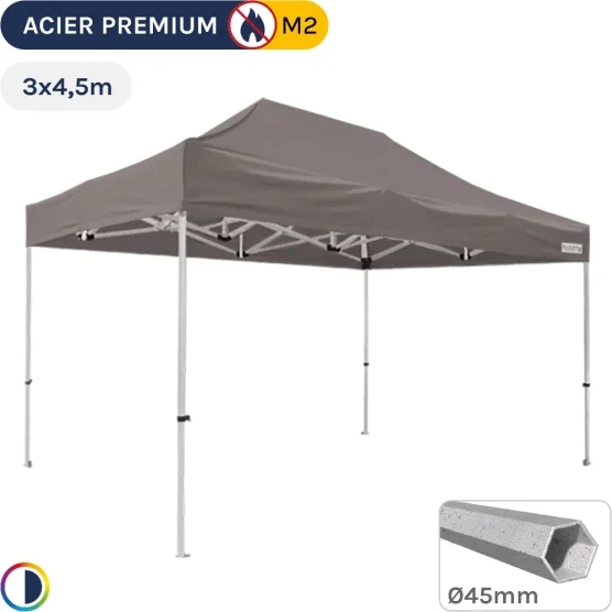 Barnum Pliant - Stand Acier Premium M2 3x4,5m TAUPE 380gr/m²