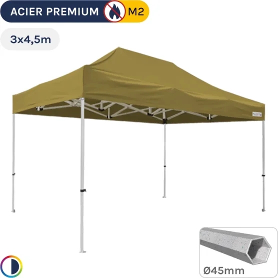 Barnum Pliant - Stand Acier Premium M2 3x4,5m VERT DORÉ 380gr/m²