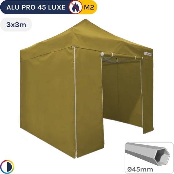 Tente pliante Alu Pro 45 LUXE M2 3mx3m VERT DORÉ + Pack Côtés 380gr/m²