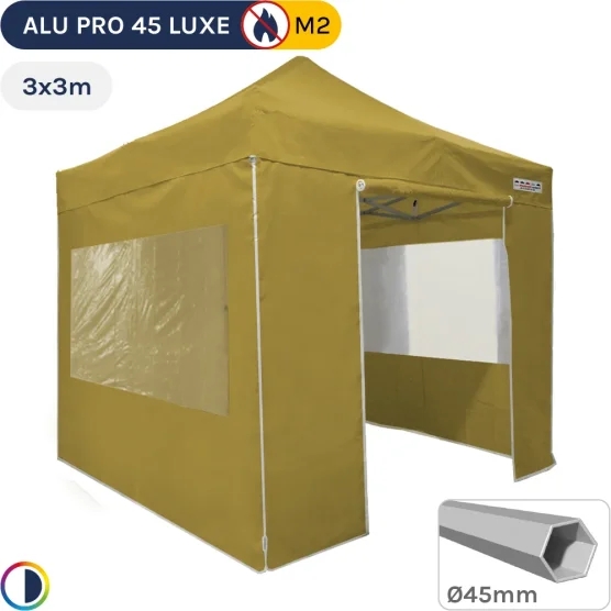 Barnum pliant Alu Pro 45 LUXE M2 3mx3m VERT DORÉ + Pack Fenêtres 380gr/m²