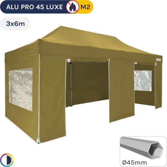 Barnum pliant Alu Pro 45 LUXE M2 3mx6m VERT DORÉ + Pack Fenêtres 380gr/m²