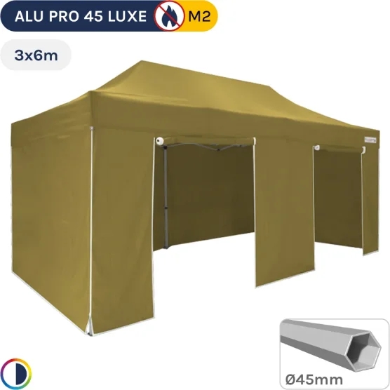 Barnum pliant Alu Pro 45 LUXE 3x6 VERT DORÉ + Pack Côtés 380g