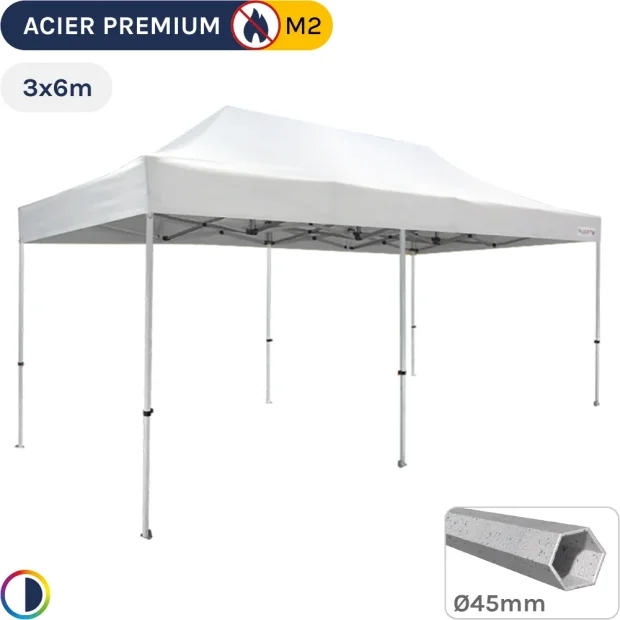 Barnum Pliant - Stand Acier Premium M2 3x6m BLANC 380gr/m²