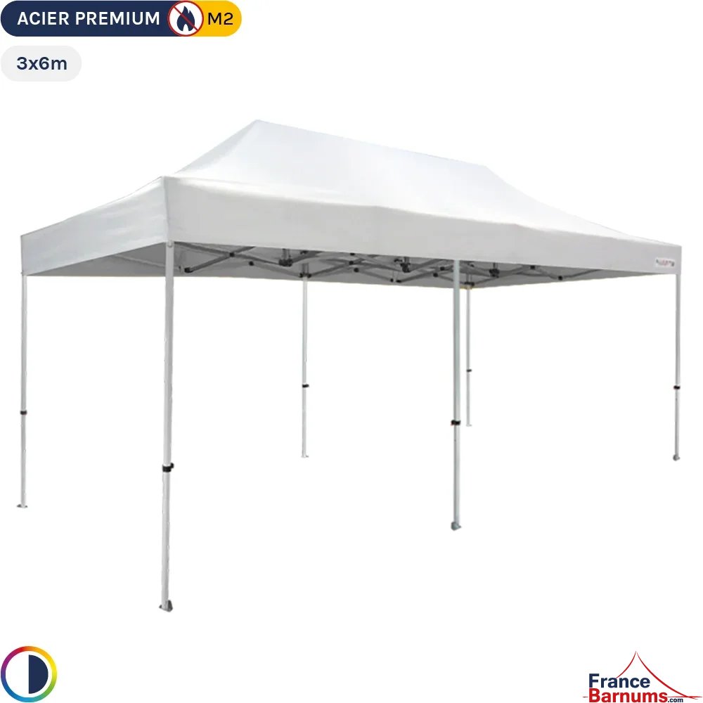 Tente Pliante - Stand Acier Premium M2 3x6m BLANC 380gr/m²