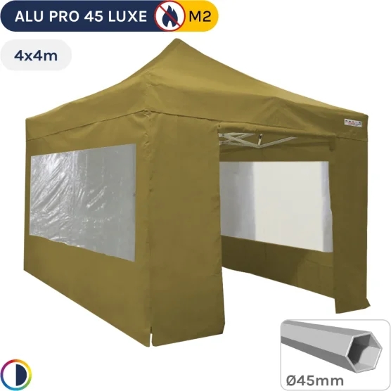 Barnum pliant Aluminium Pro 45 LUXE M2 4mx4m VERT DORÉ + Pack Fenêtres 380gr/m²