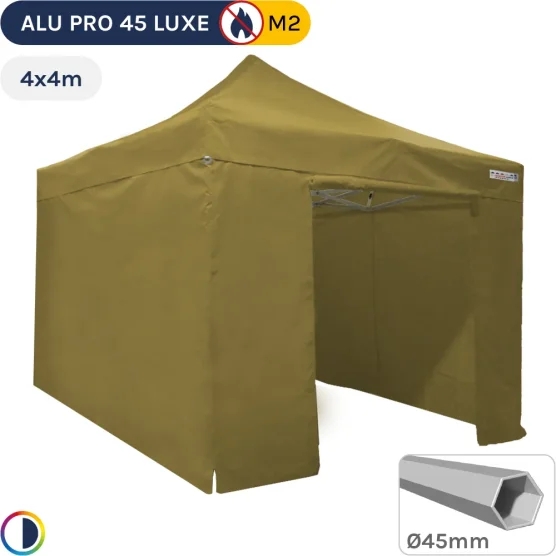 Barnum pliant Alu Pro 45 LUXE M2 4mx4m VERT DORÉ + Pack Côtés 380gr/m²