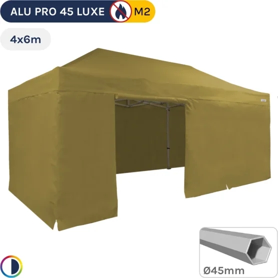 Barnum pliant - Tente pliante Alu Pro 45 LUXE M2 4mx6m VERT DORÉ + Pack Côtés 380gr/m²